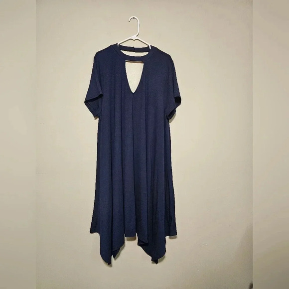 Torrid Trapeze Dress Women’s Size 4X Jersey Stretch V-Neck Artsy Boho Navy Blue - Picture 1 of 11